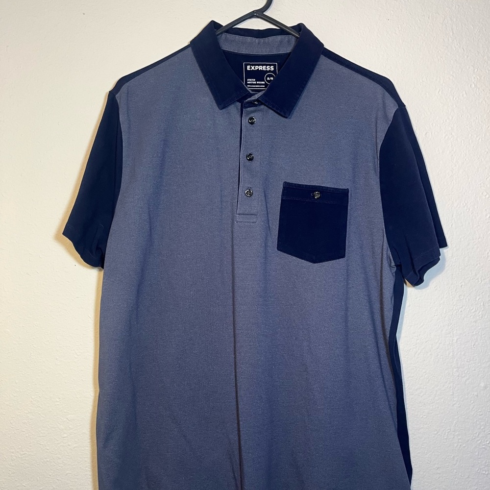 Express Men's Navy and Gray Polo Shirt